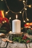 Рождественская Свеча На Деревянном Пне Со Светлой Лицензионные фото и  стоковые изображения